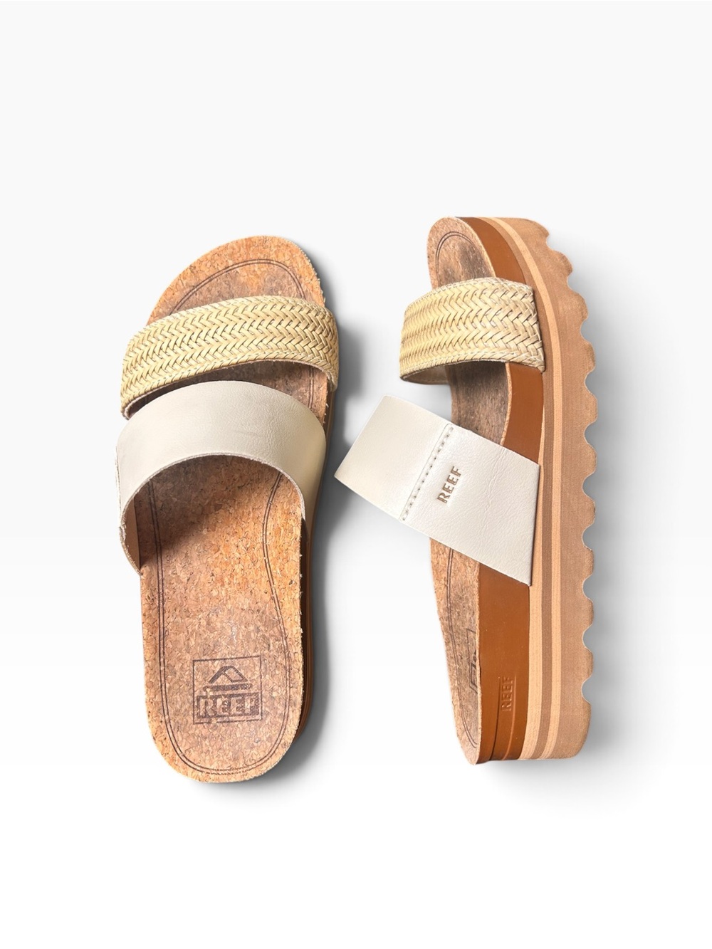 Reef Cushion Vista Hi Braided
Platform Slides Vintage White Size
6/36